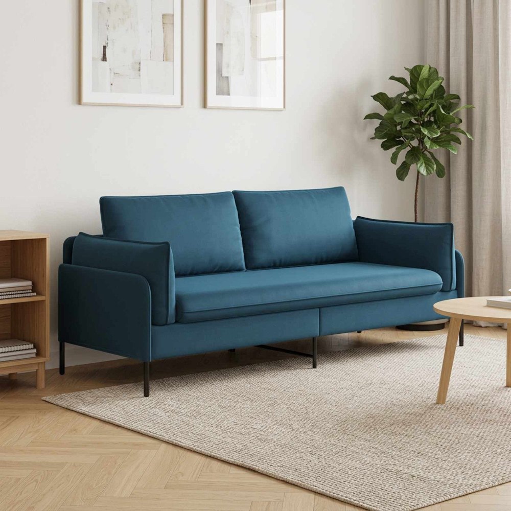 vidaXL 3-Sits soffa 3-sits Blå 222 x 81 x 89 cm Sammet