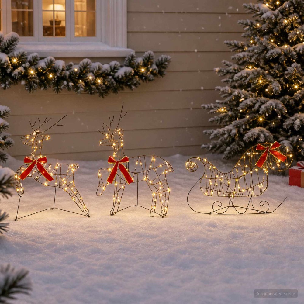 vidaXL Julren med släde 3 st 140 LED-lampor Varmvit 150 x 19 x 65 cm