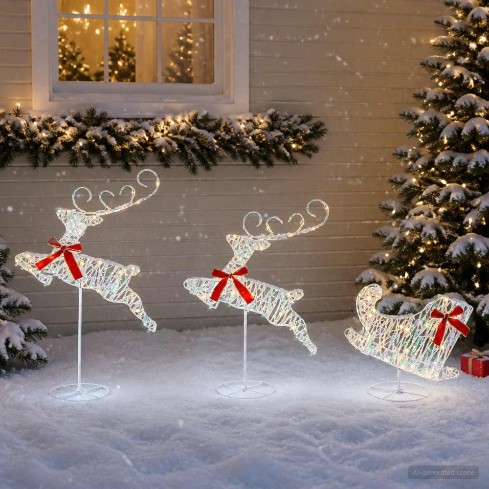 vidaXL Julren med släde 3 st 72 LED-lampor Varmvit