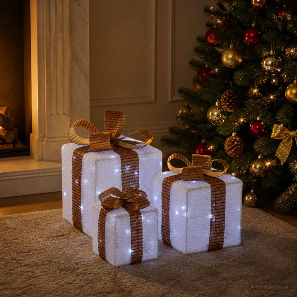 vidaXL Ljusande julklapp 3 st 64 LED-lampor Kallvit
