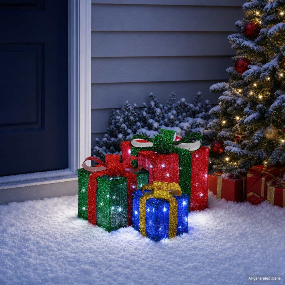 vidaXL Ljusande julklapp 3 st 64 LED-lampor Kallvit