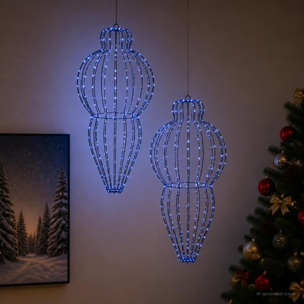 vidaXL Julspira med belysning 2 st 640 LED-lampor Blå Diam. 40 x 75 cm