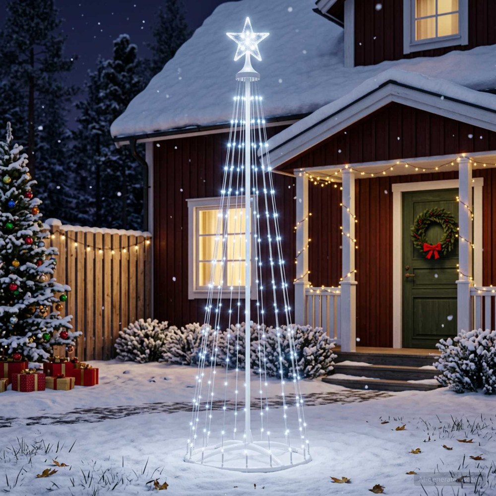 vidaXL LED-konjulgran 180 cm 250 LED-lampor Kallvit Stål Vit