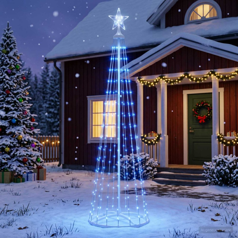 vidaXL LED-konjulgran 180 cm 250 LED-lampor Blå Stål Vit