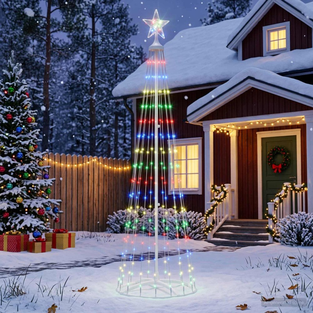 vidaXL LED-konjulgran 180 cm 250 LED-lampor Mångfärgad Stål Vit