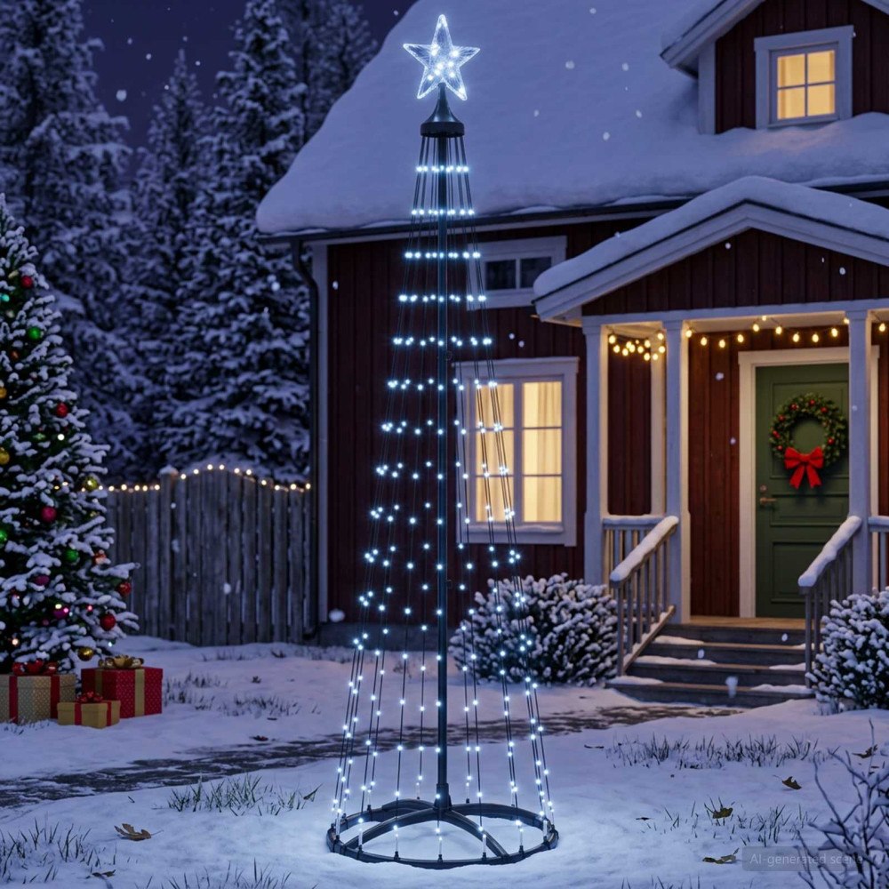 vidaXL LED-konjulgran 180 cm 250 LED-lampor Kallvit Stål Vit