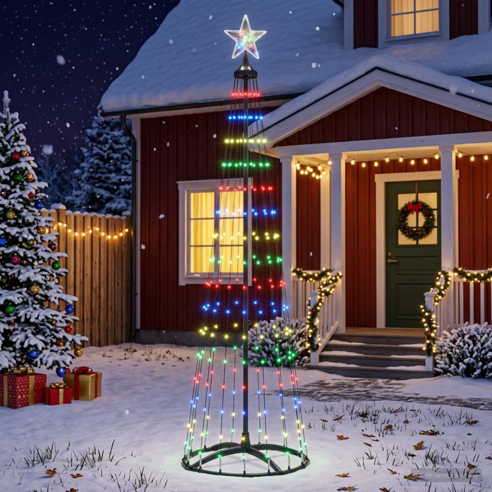 vidaXL LED-konjulgran 180 cm 250 LED-lampor Mångfärgad Stål Vit