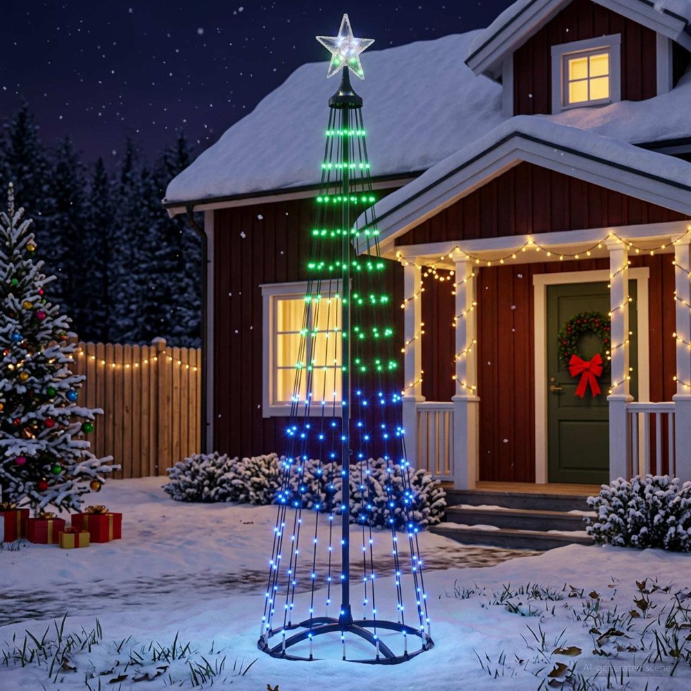 vidaXL LED-konjulgran 180 cm 250 LED-lampor Mångfärgad Stål Vit