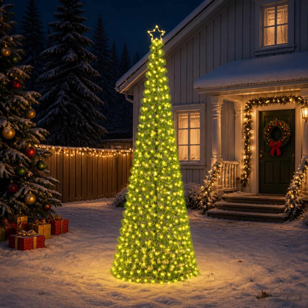 vidaXL LED-julgran med glitter och markspett EKENAS 300 cm