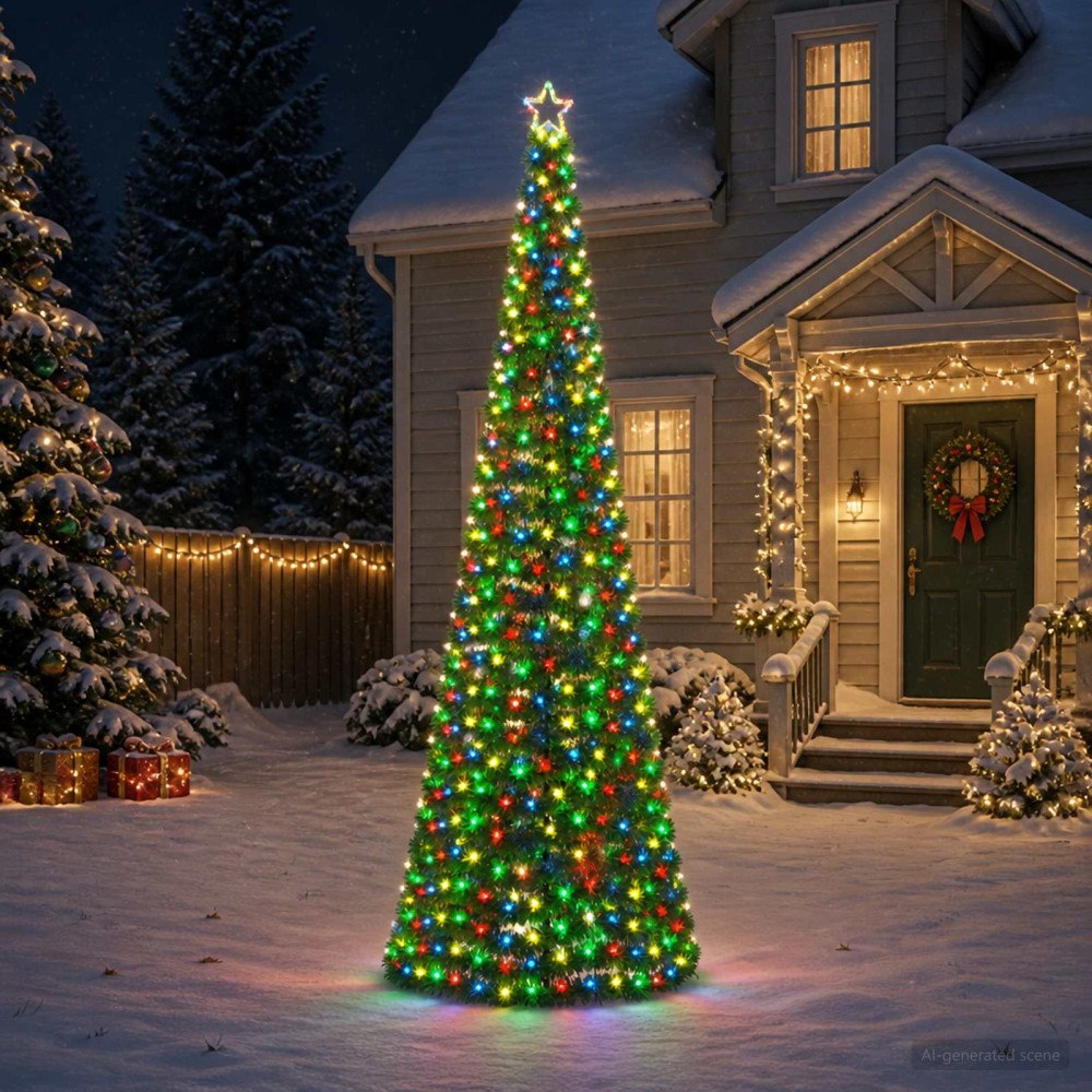 vidaXL LED-julgran med glitter och markspett EKENAS 300 cm