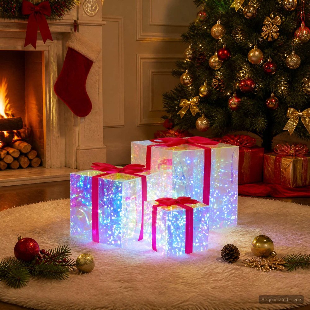 vidaXL Prismatisk iriserande LED-presentbox 3 st Flerfärgsdesign