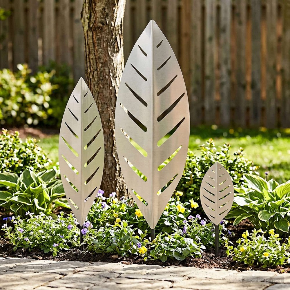 vidaXL Trädgårdspinne 3 st 116,5 x 35 x 3 cm Rostfritt stål Silver