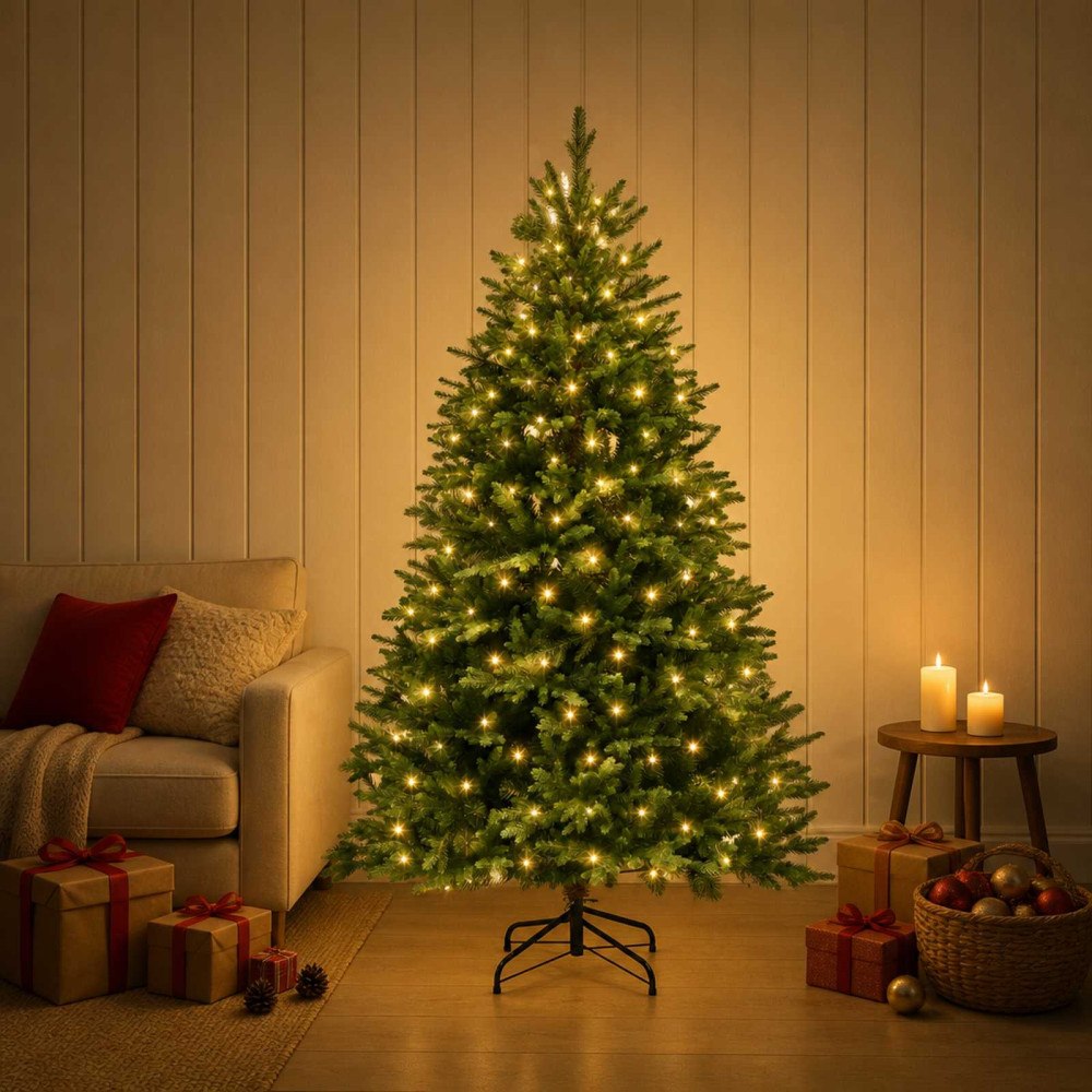 vidaXL Plast Hingad Julgran 240 cm 300 LED-lampor Varmvit