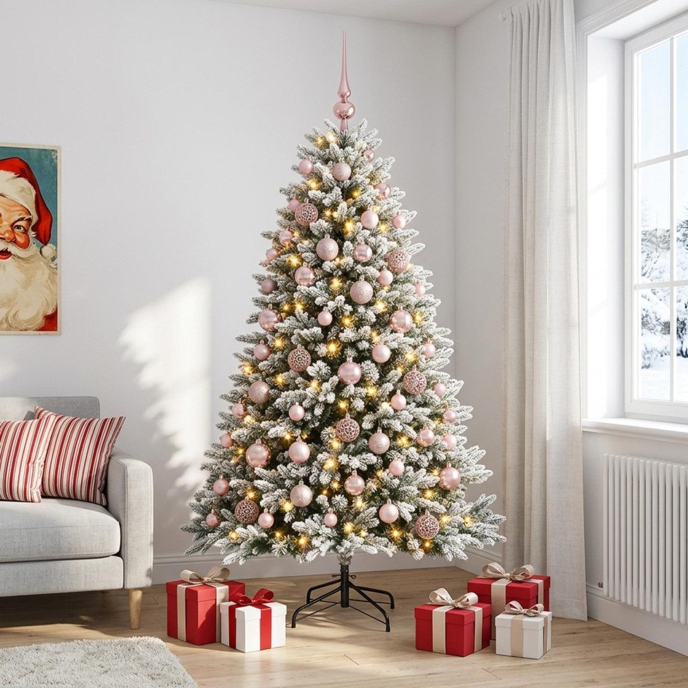 vidaXL Konstgjord julgran med kulor 210 cm 300 LED-lampor Varmvit