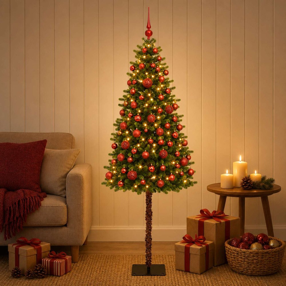 vidaXL Konstgjord julgran med kulor 180 cm 300 LED-lampor Varmvit