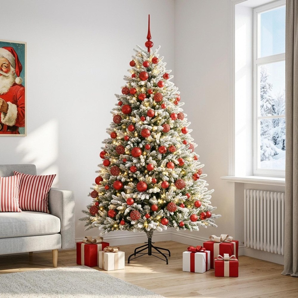 vidaXL Konstgjord julgran med kulor 210 cm 300 LED-lampor Varmvit
