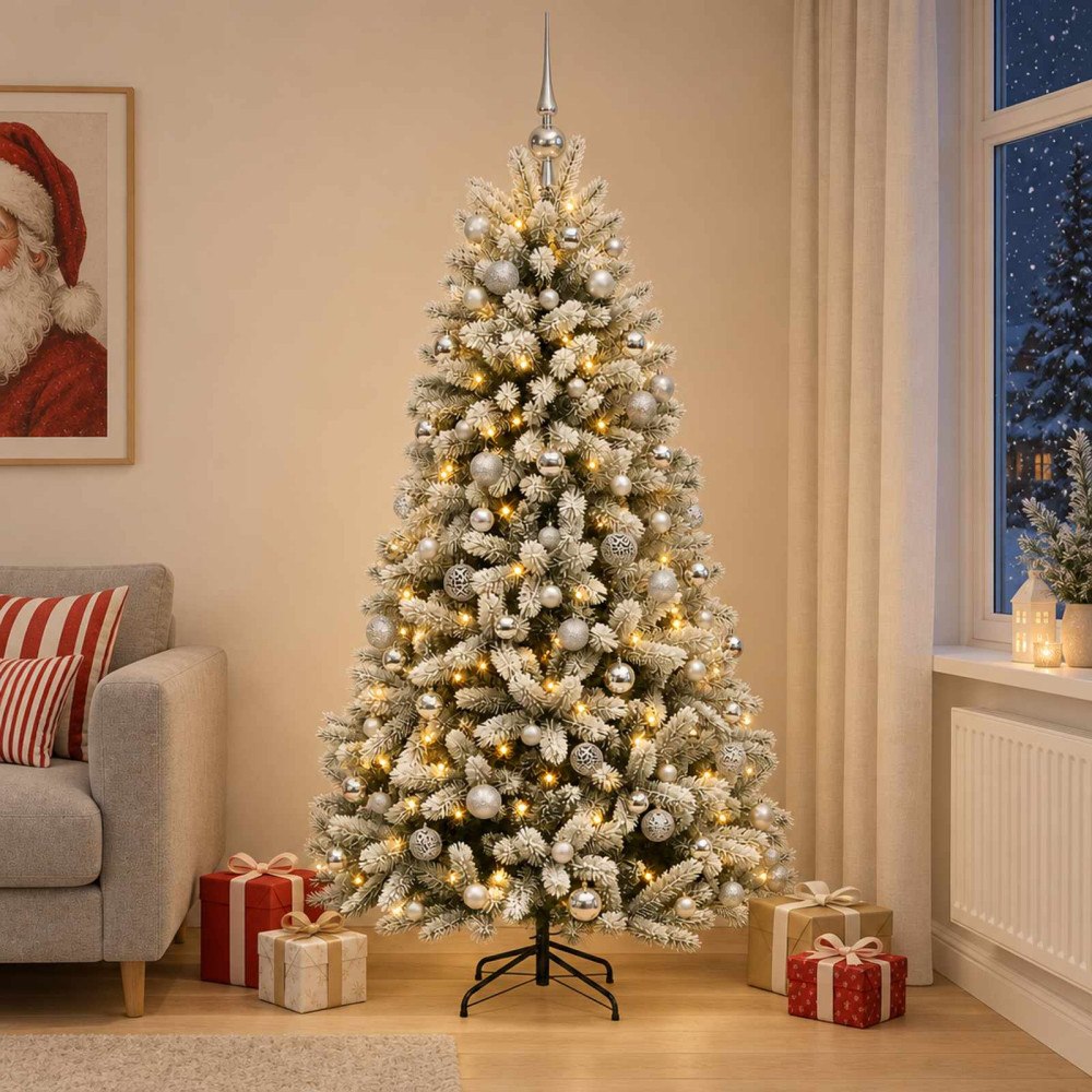 vidaXL Konstgjord julgran med kulor 180 cm 300 LED-lampor Varmvit