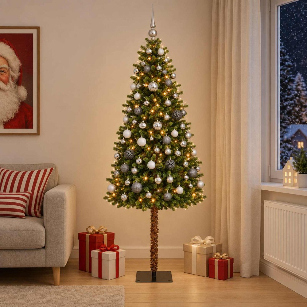 vidaXL Konstgjord julgran med kulor 180 cm 300 LED-lampor Varmvit