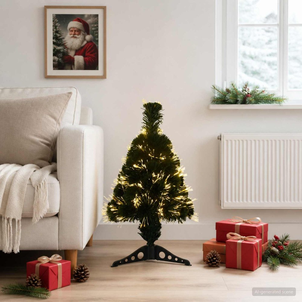vidaXL Fiberoptisk julgran 64 cm 12 LED-lampor Varmvit PVC Grön