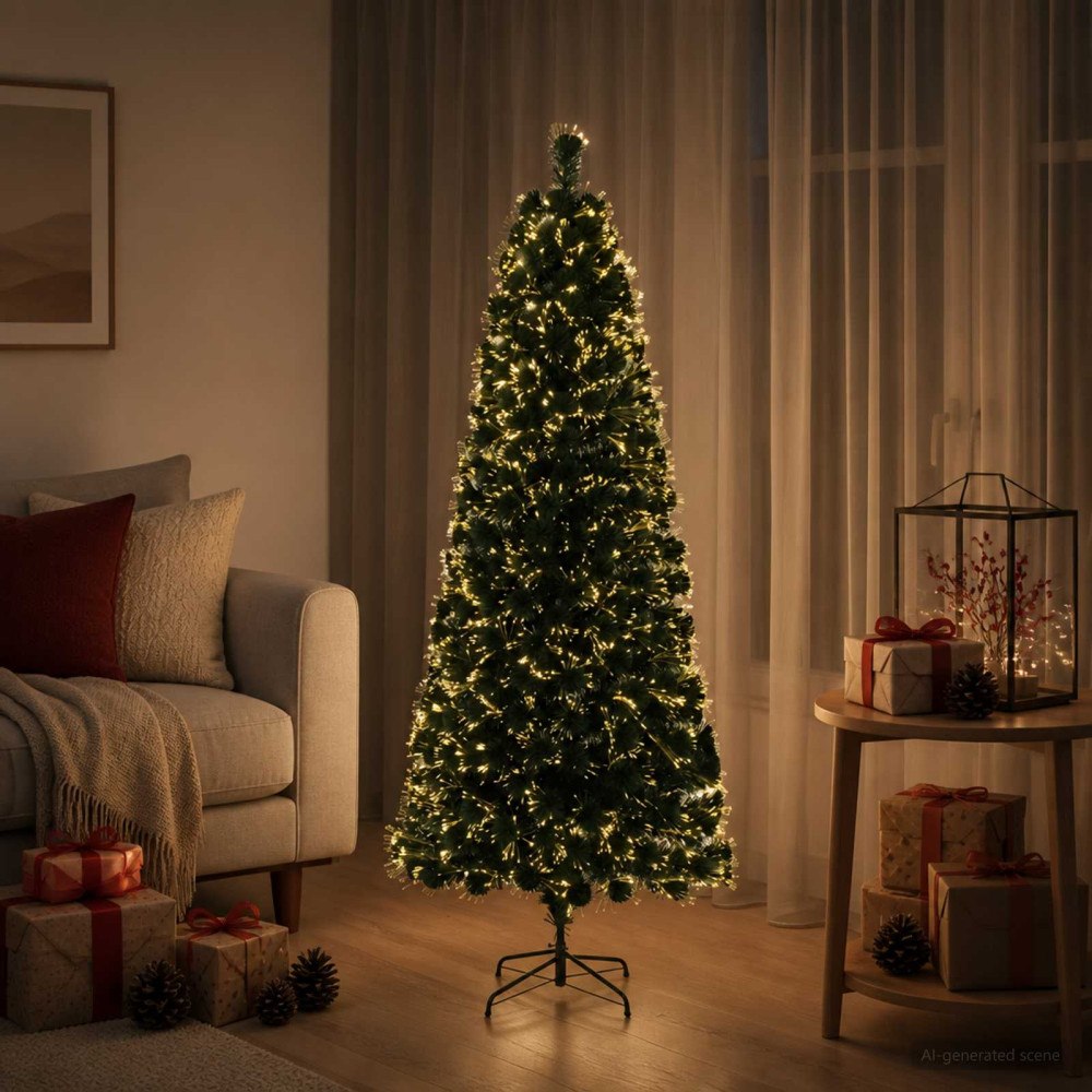 vidaXL Fiberoptisk julgran 150 cm 24 LED-lampor Varmvit PVC Grön