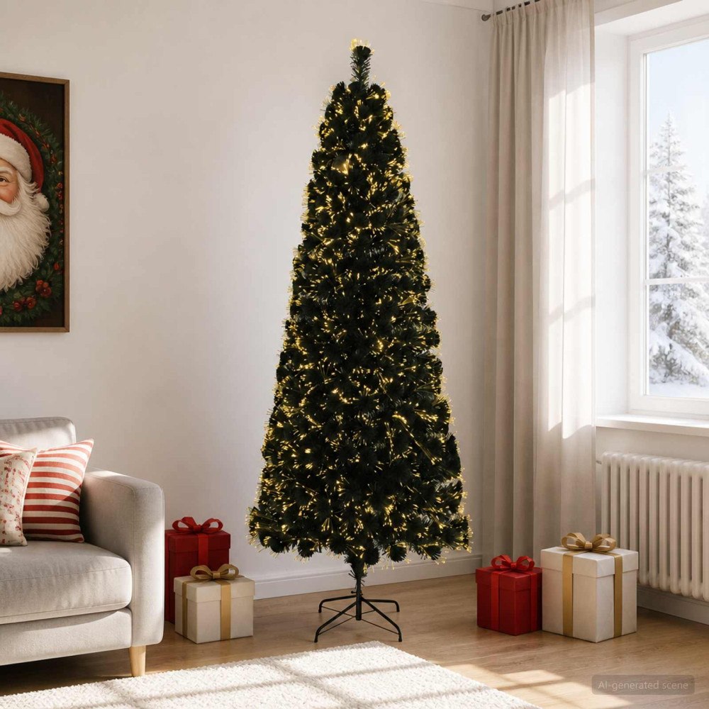 vidaXL Fiberoptisk julgran 240 cm 36 LED-lampor Varmvit PVC Grön