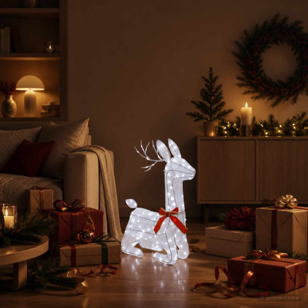 vidaXL 3D Julren LOVIISA 140 LED-lampor Kallvit 55 x 22 x 63 cm