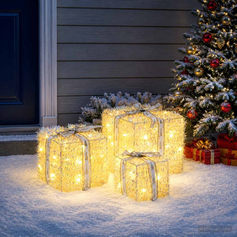vidaXL Ljusande julklapp 3 st 64 LED-lampor Varmvit
