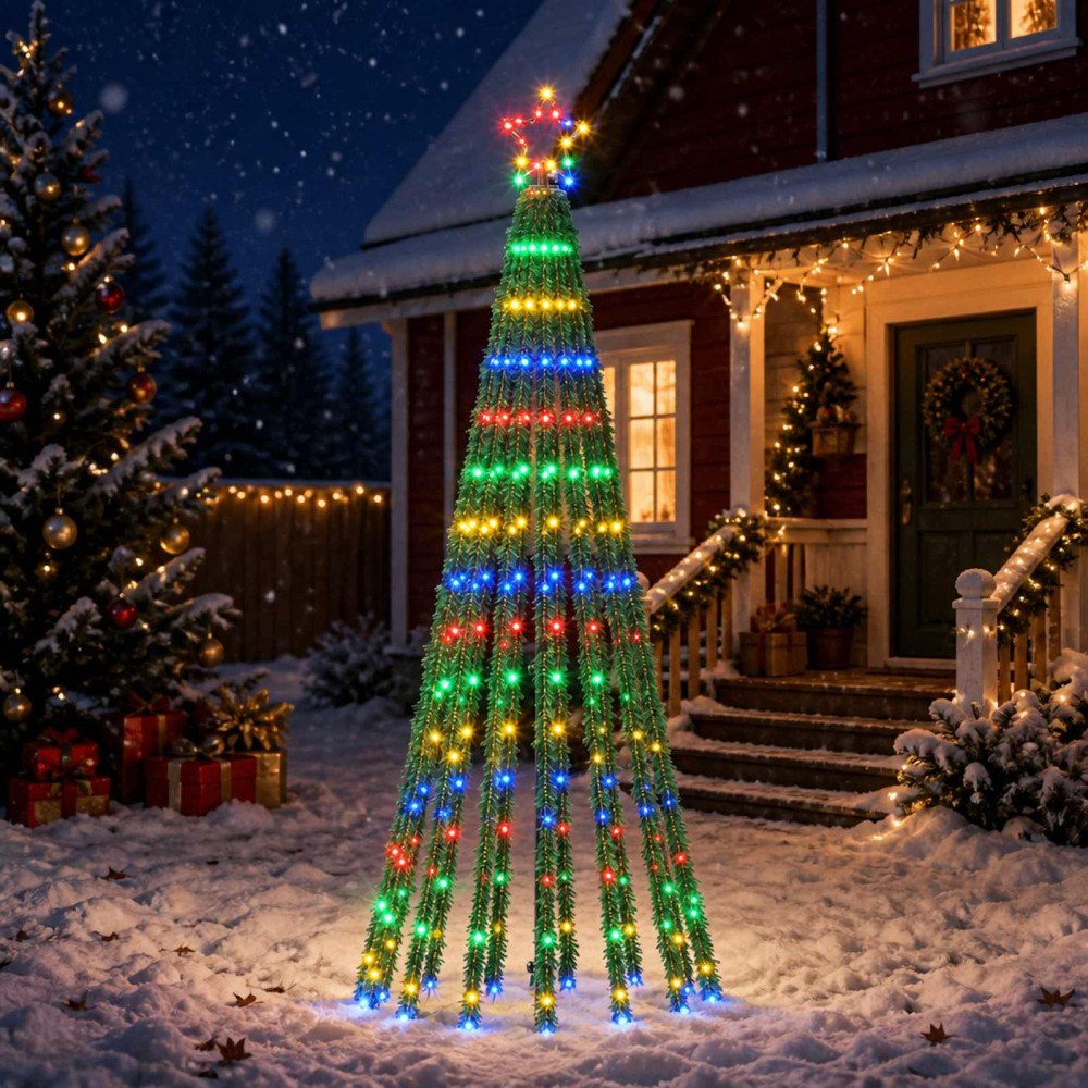 vidaXL LED Julgran EKENAS 180 cm 255 LED-lampor Mångfärgad Stål Svart