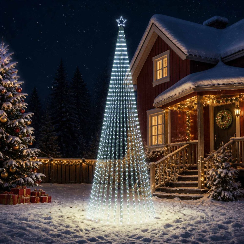 vidaXL LED Julgran EKENAS 500 cm 1524 LED-lampor Kallvit Stål Svart