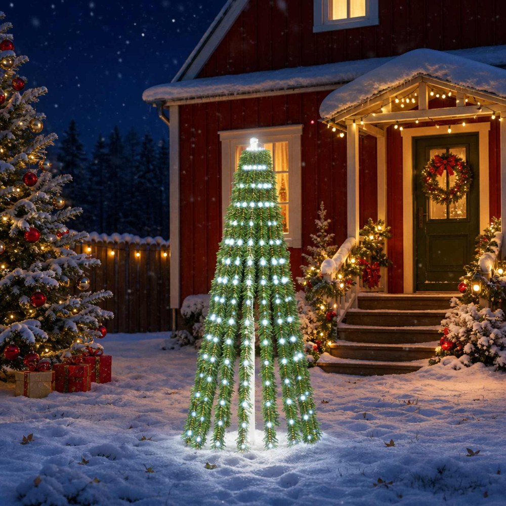 vidaXL LED Julgran EKENAS 150 cm 240 LED-lampor Kallvit Stål Grön