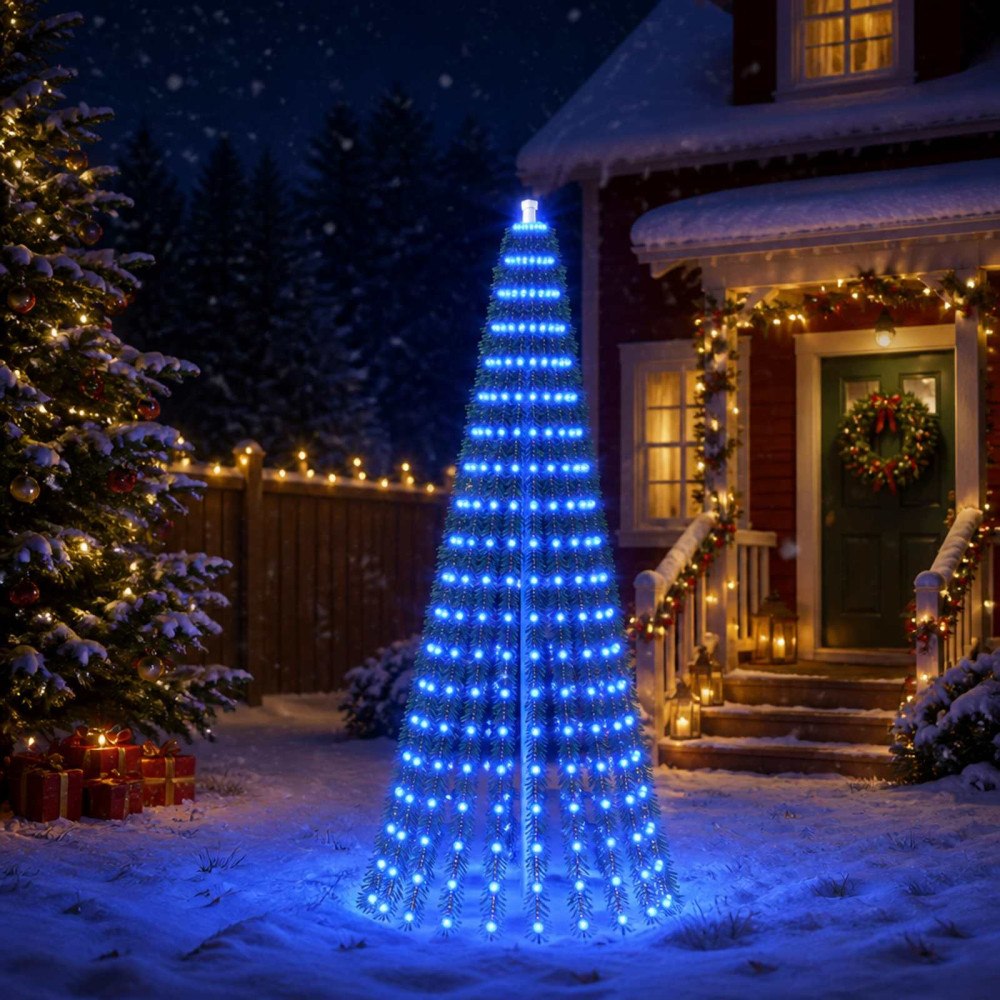 vidaXL LED Julgran EKENAS 220 cm 460 LED-lampor Blå Stål Grön