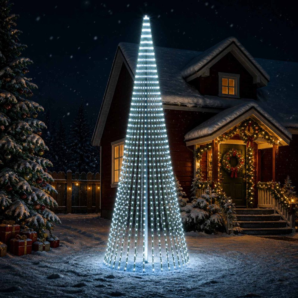vidaXL LED Julgran EKENAS 470 cm 1504 LED-lampor Kallvit Stål Grön