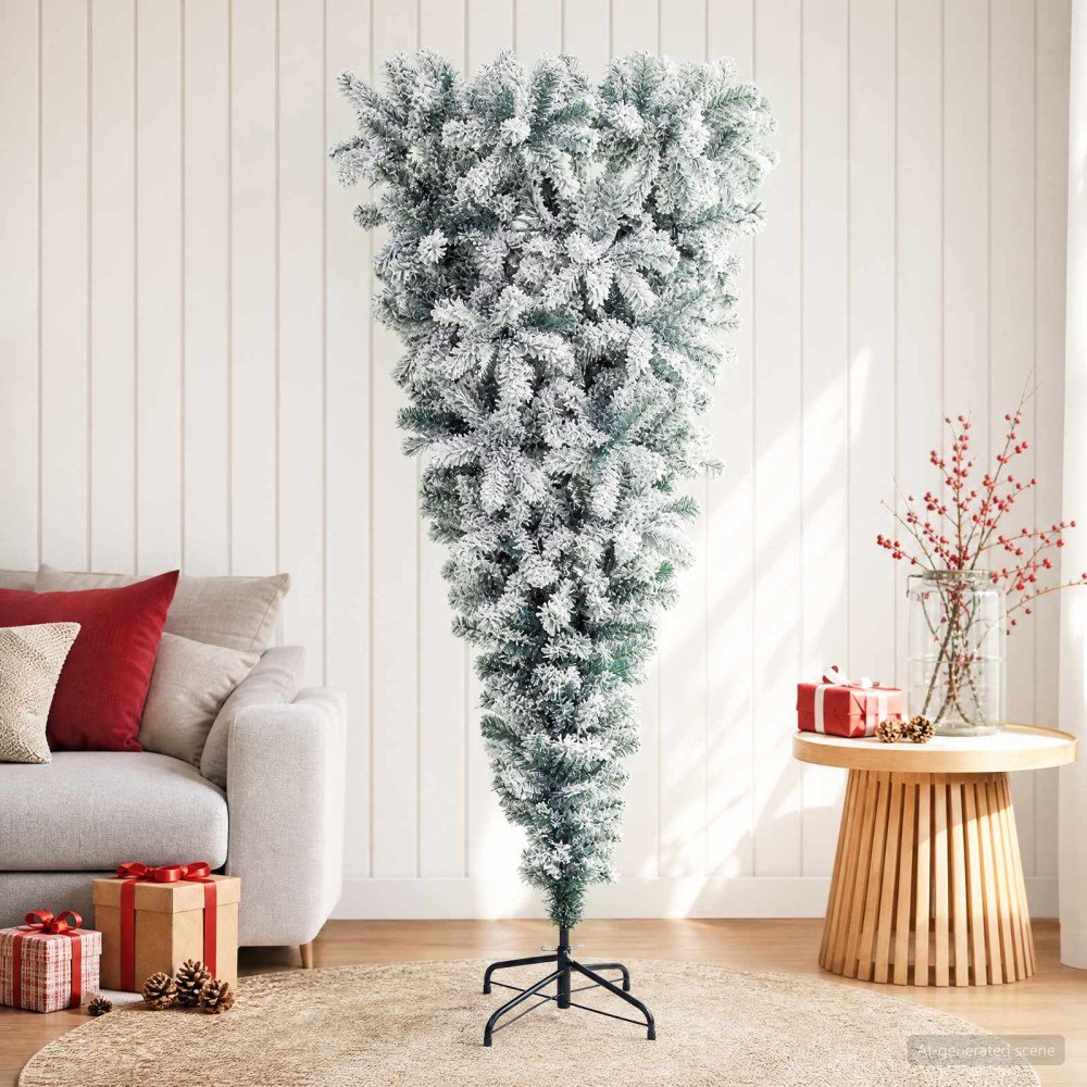 vidaXL Upp-och-nedvänd konstgjord julgran 180 cm PVC och stål