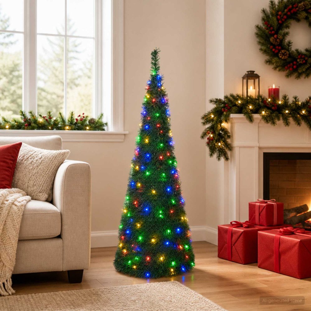 vidaXL Pop-up-julgran med LED-belysning 150 cm 100 LED-lampor PVC Grön