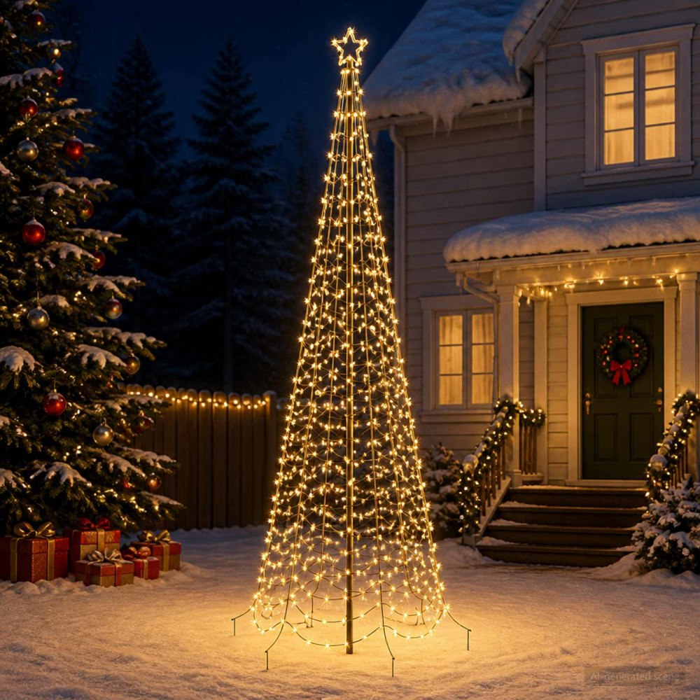 vidaXL Spiraljulgran med LED och markspett EKENAS 300 cm