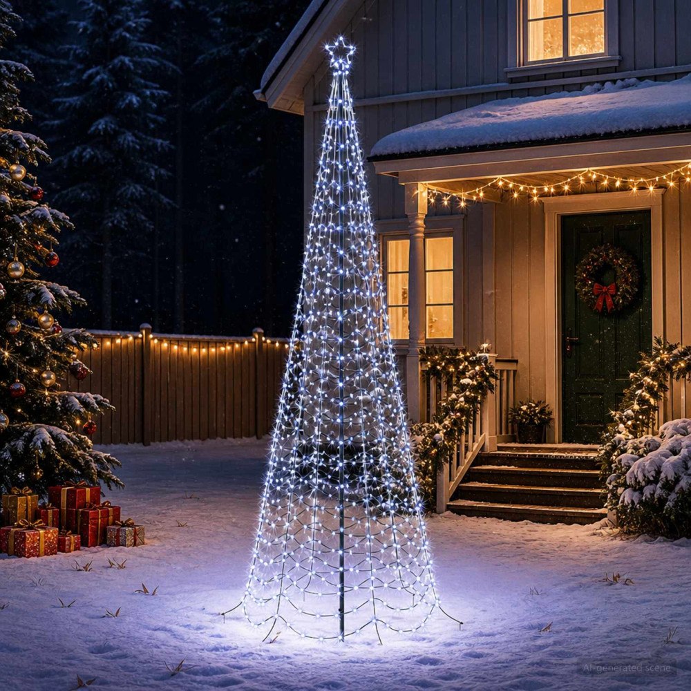 vidaXL Spiraljulgran med LED och markspett EKENAS 300 cm