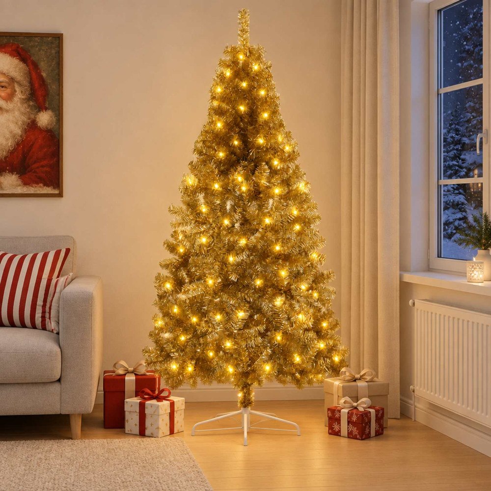 vidaXL Plast Hingad Julgran 210 cm 300 LED-lampor Varmvit