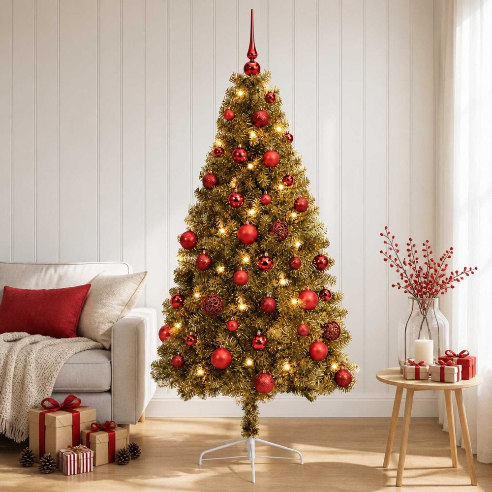 vidaXL Konstgjord julgran med julkulor 150 cm 150 LED-lampor Varmvit