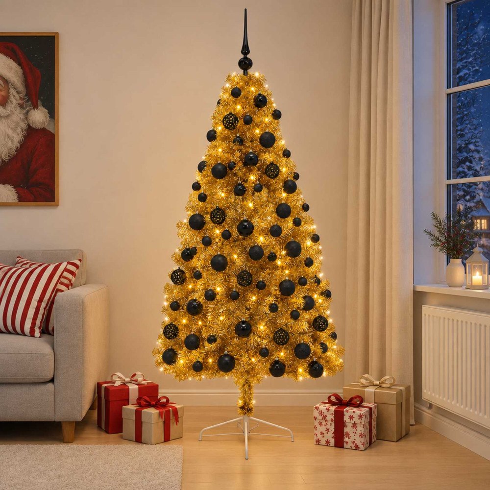 vidaXL Konstgjord julgran med julkulor 180 cm 300 LED-lampor Varmvit