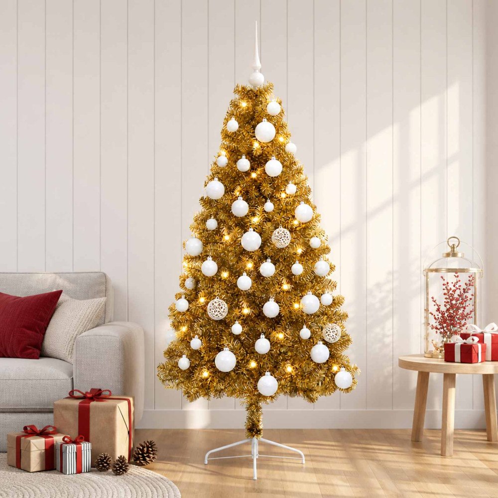 vidaXL Konstgjord julgran med julkulor 120 cm 150 LED-lampor Varmvit