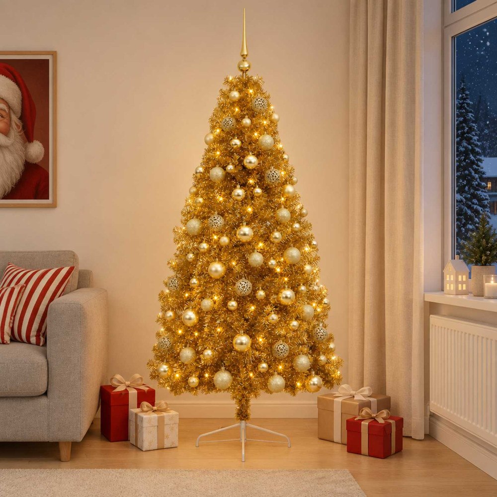 vidaXL Konstgjord julgran med julkulor 180 cm 300 LED-lampor Varmvit