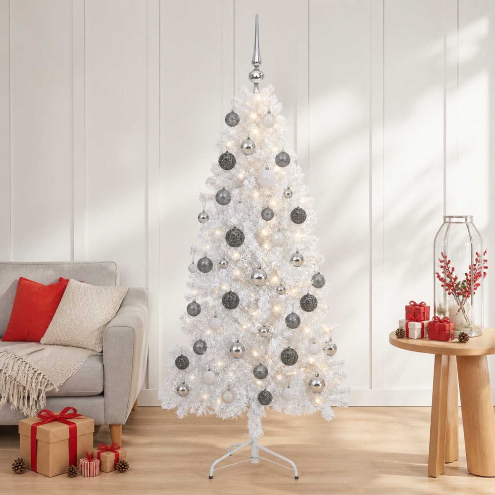 vidaXL Konstgjord julgran med julkulor 150 cm 150 LED-lampor Varmvit
