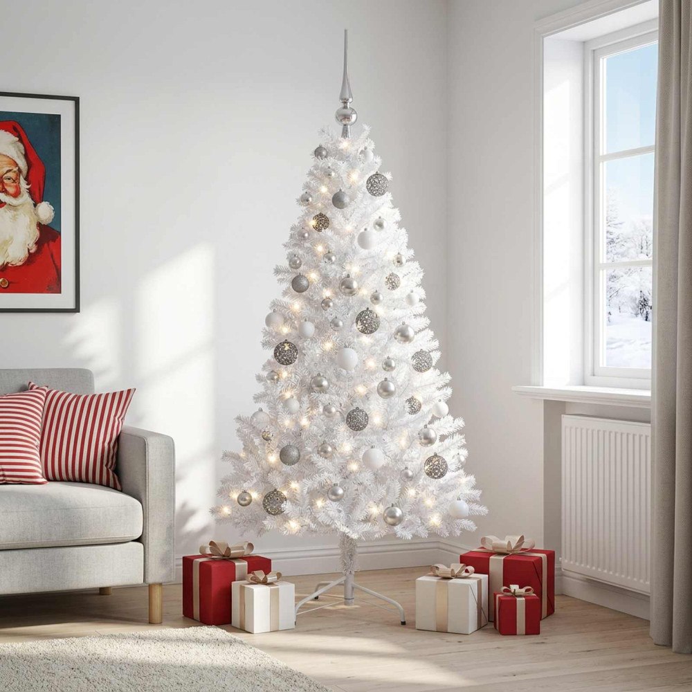 vidaXL Konstgjord julgran med julkulor 240 cm 300 LED-lampor Varmvit