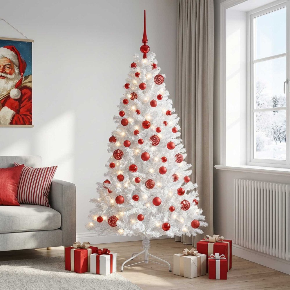 vidaXL Konstgjord julgran med julkulor 180 cm 300 LED-lampor Varmvit