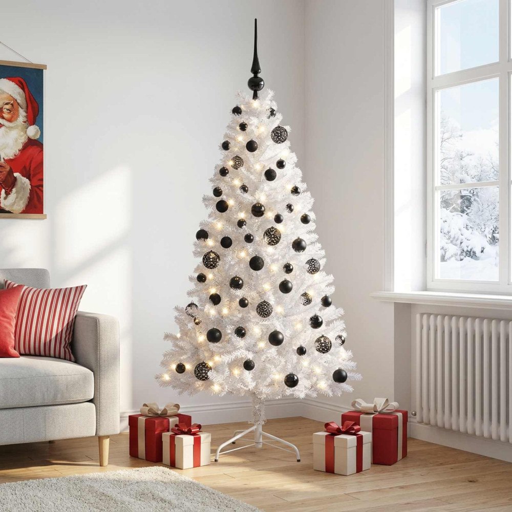 vidaXL Konstgjord julgran med julkulor 180 cm 300 LED-lampor Varmvit