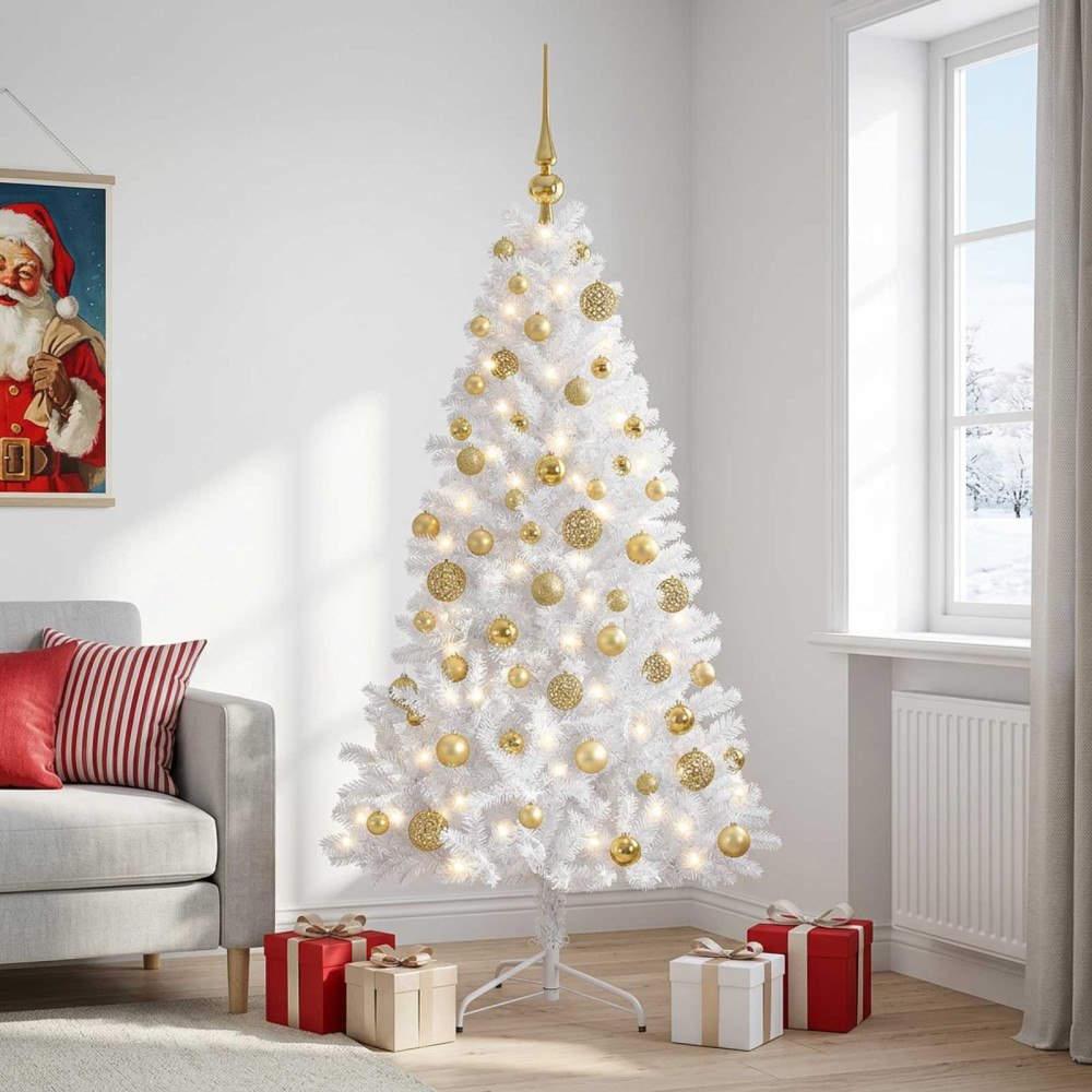 vidaXL Konstgjord julgran med julkulor 180 cm 300 LED-lampor Varmvit
