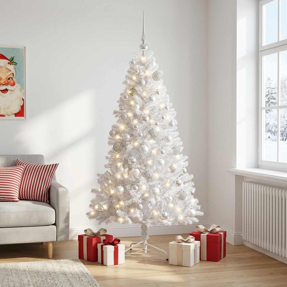 vidaXL Konstgjord julgran med julkulor 210 cm 300 LED-lampor Varmvit
