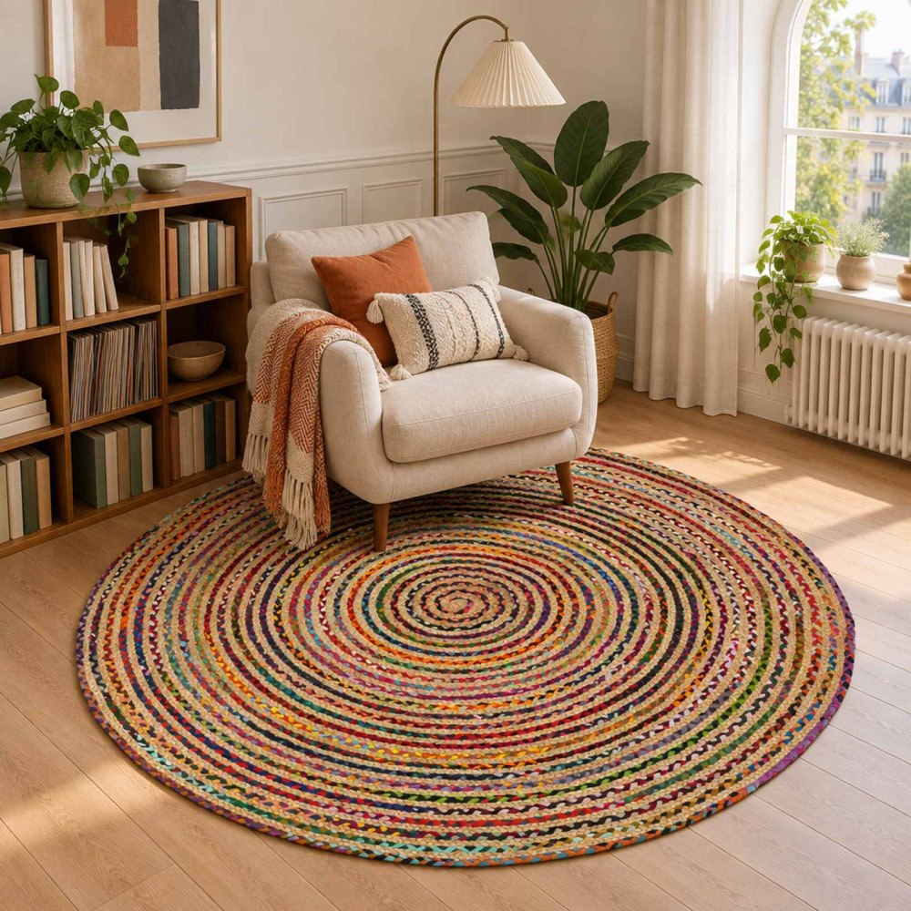vidaXL Områdesmatta Flerfärgsdesign Ø 180 cm Jute