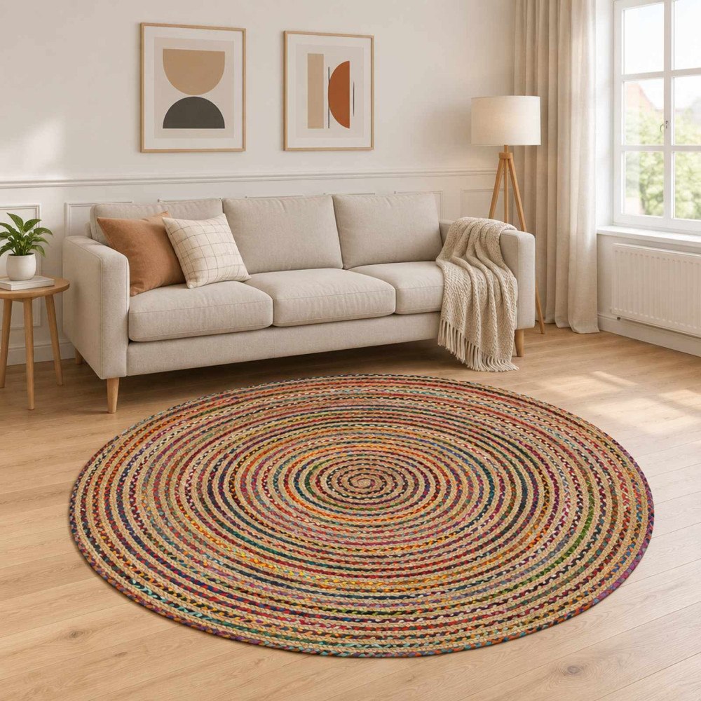 vidaXL Områdesmatta Flerfärgsdesign Ø 240 cm Jute