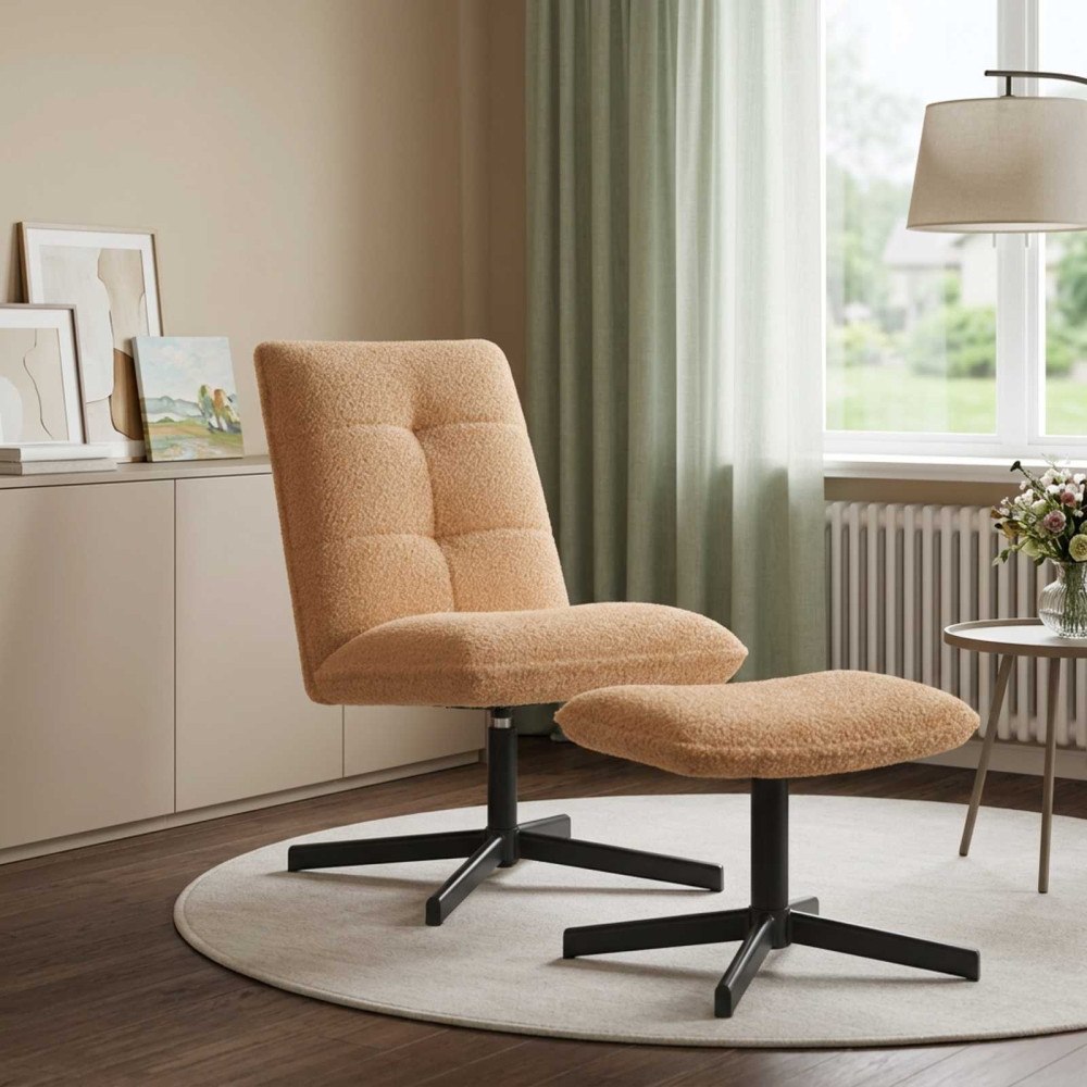 vidaXL Snurrstol med fotpall Beige Bouclé